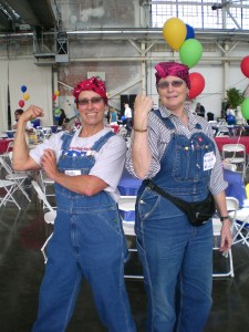 Me and Amy Reynolds posing as Rosies at a Rosie the Riveter event